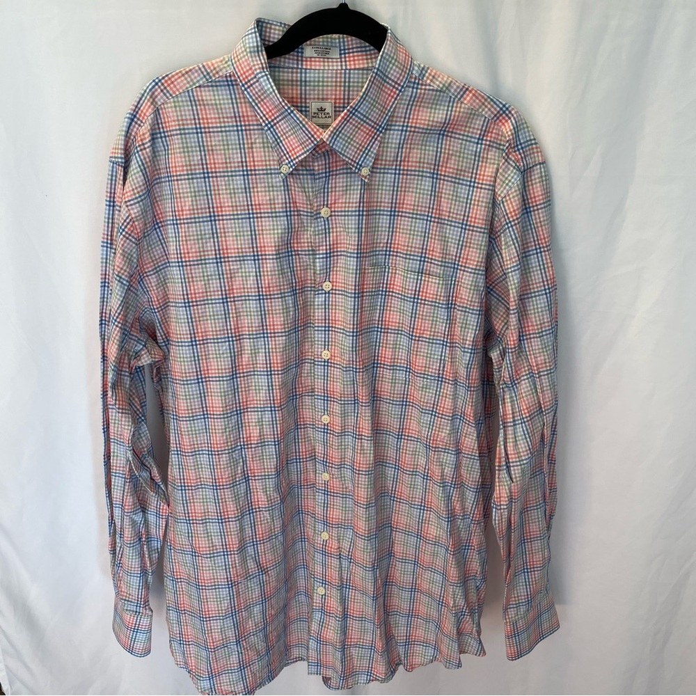 Peter Millar Button-Down Shirt XL Multicolor Check 100% Cotton Preppy Golf Luxe